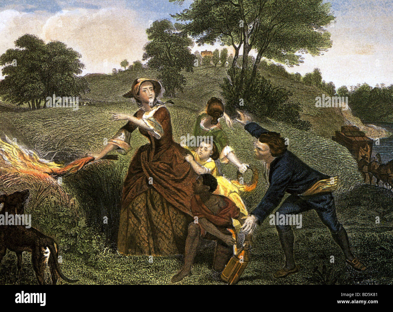 GENERAL PHILIP SCHUYLERs Frau legt Feuer zu ernten als Teil der verbrannten Erde - siehe Beschreibung unten Stockfoto