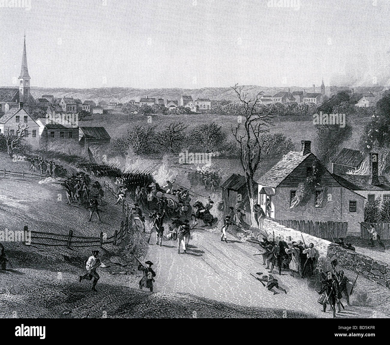 BRITISCHE Truppen auf Boston werden 1775 von allen Seiten angegriffen Stockfoto