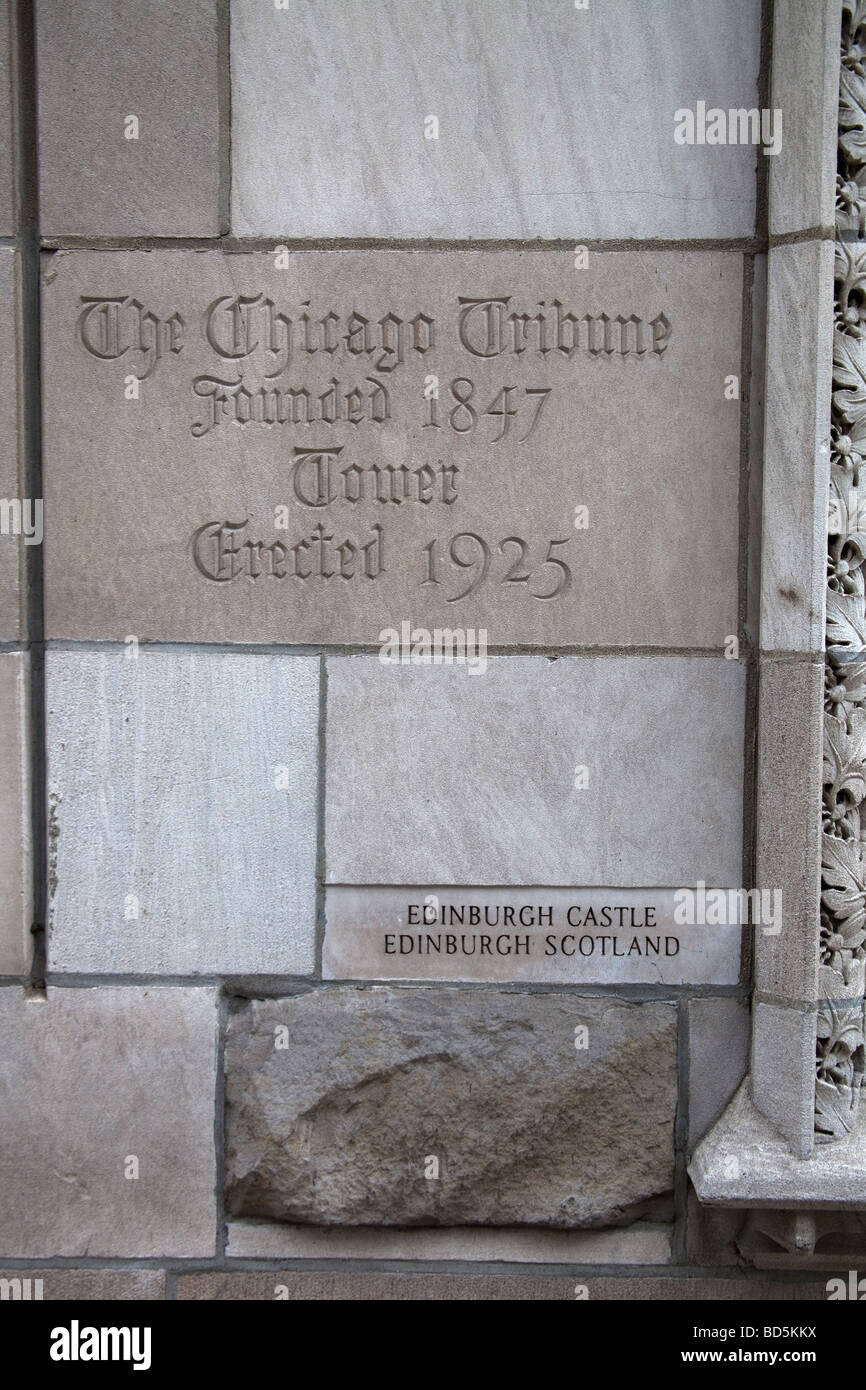 Grundsteine, die Chicago Tribune, Chicago, Illinois, USA Stockfoto