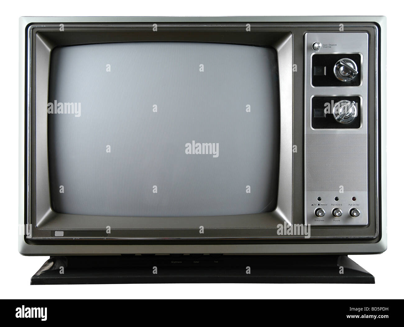 Retro-Fernsehen mit Noppen, die auf einem weißen Hintergrund isoliert Stockfoto