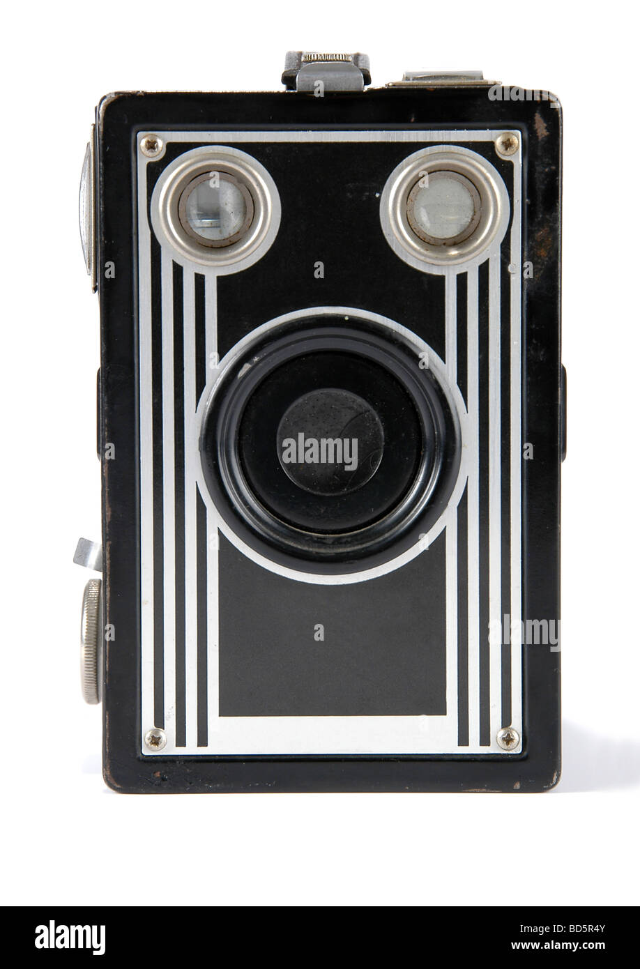Vintage Box-Kamera isoliert auf weißem Hintergrund Stockfoto