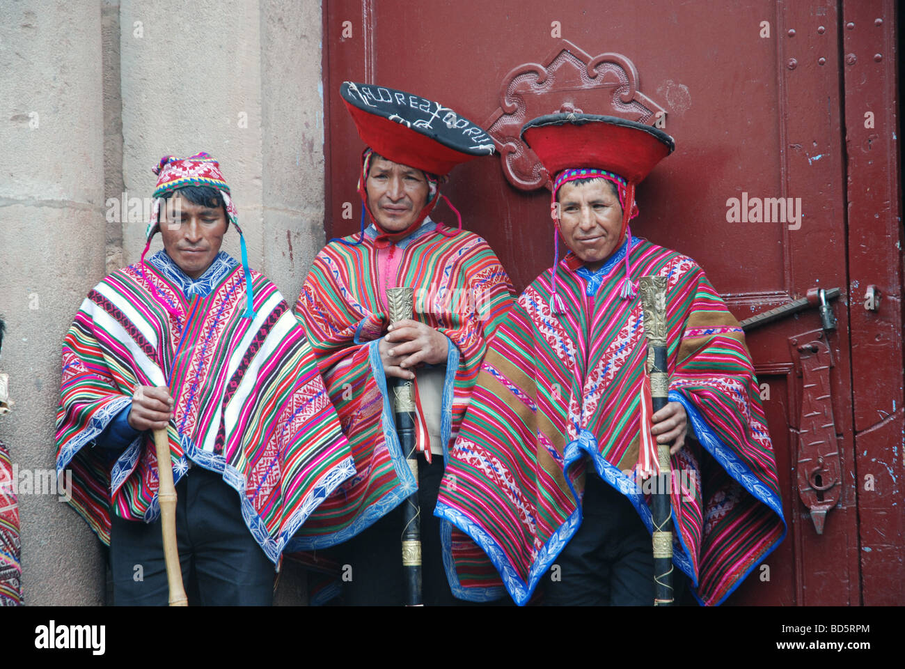 "Varayog", Inka Chiefs in zeremonielle Kleidung, Pisac, Peru Stockfoto