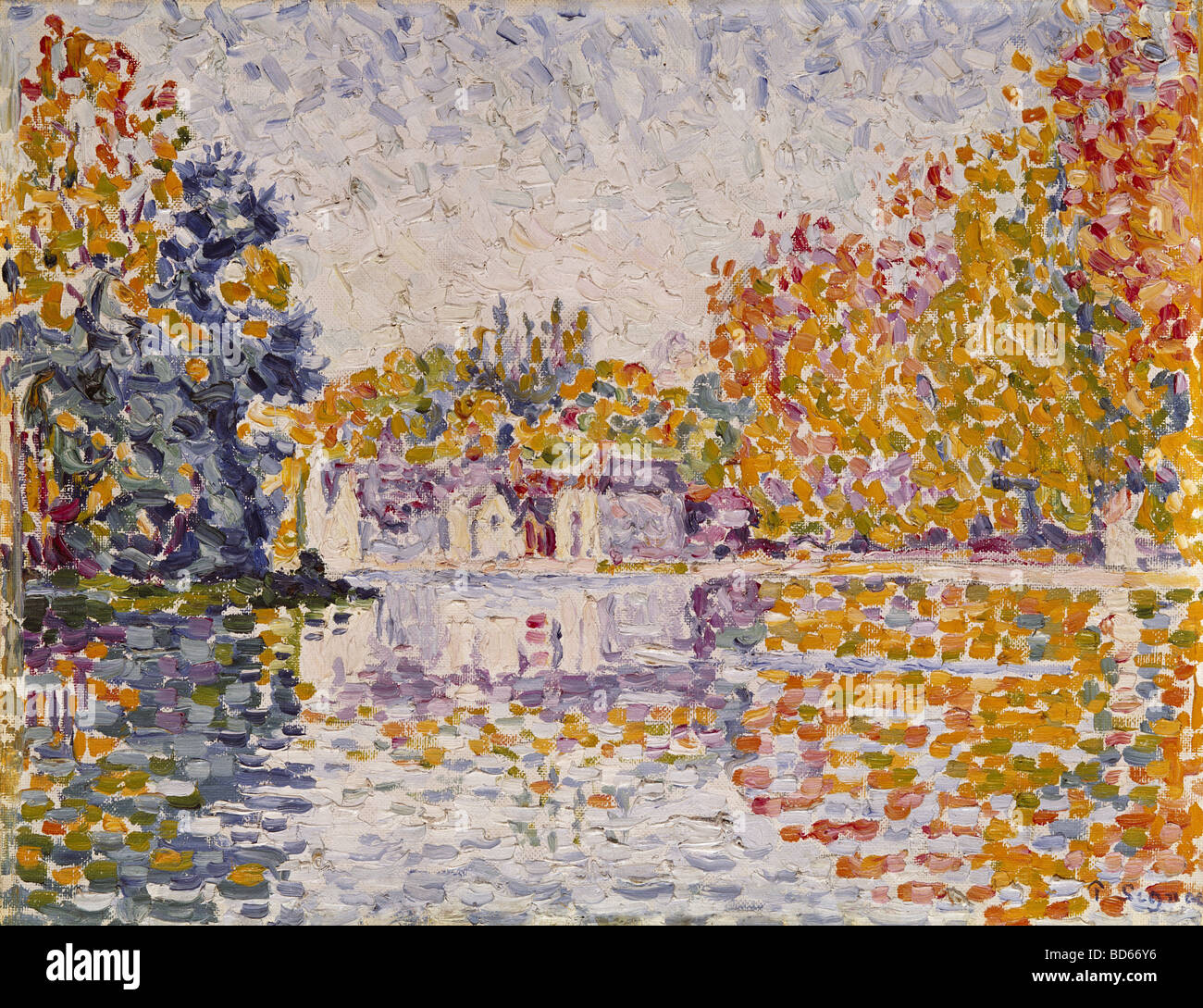 Bildende Kunst, Signac, Paul, (1863-1935), Malerei, "Seine in der Nähe von Samois", 1899, Öl auf Leinwand, Neue Pinakothek, München, Französisch, Stockfoto