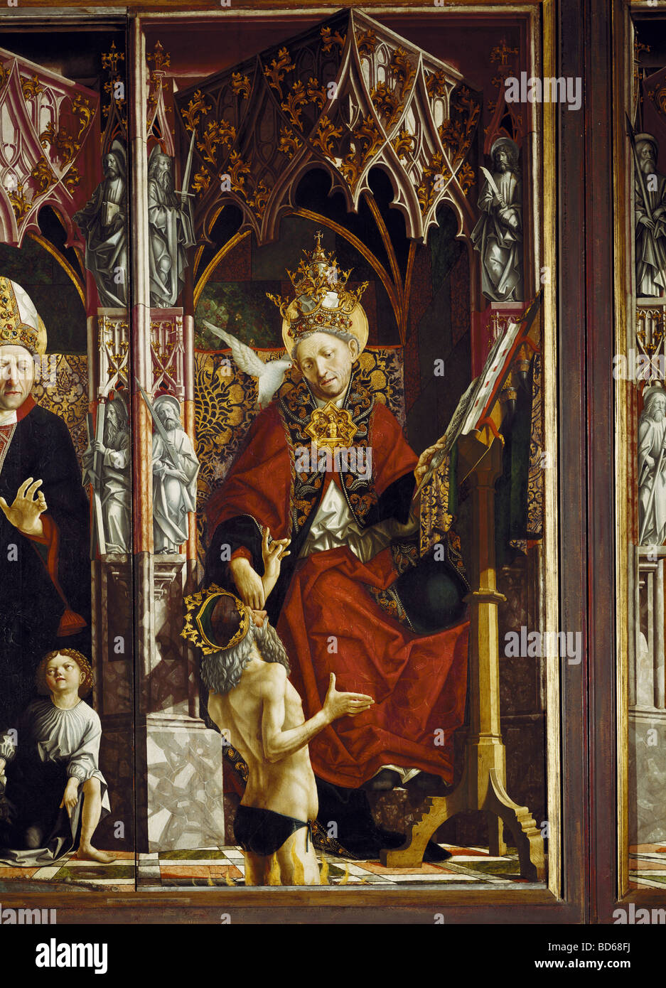 Bildende Kunst, Pacher, Michael (ca. 1435 - ca. 1498), Skulptur, Kirchenvater Altar, mittleren Bereich, Gregor, Holz, ca. 1 Stockfoto