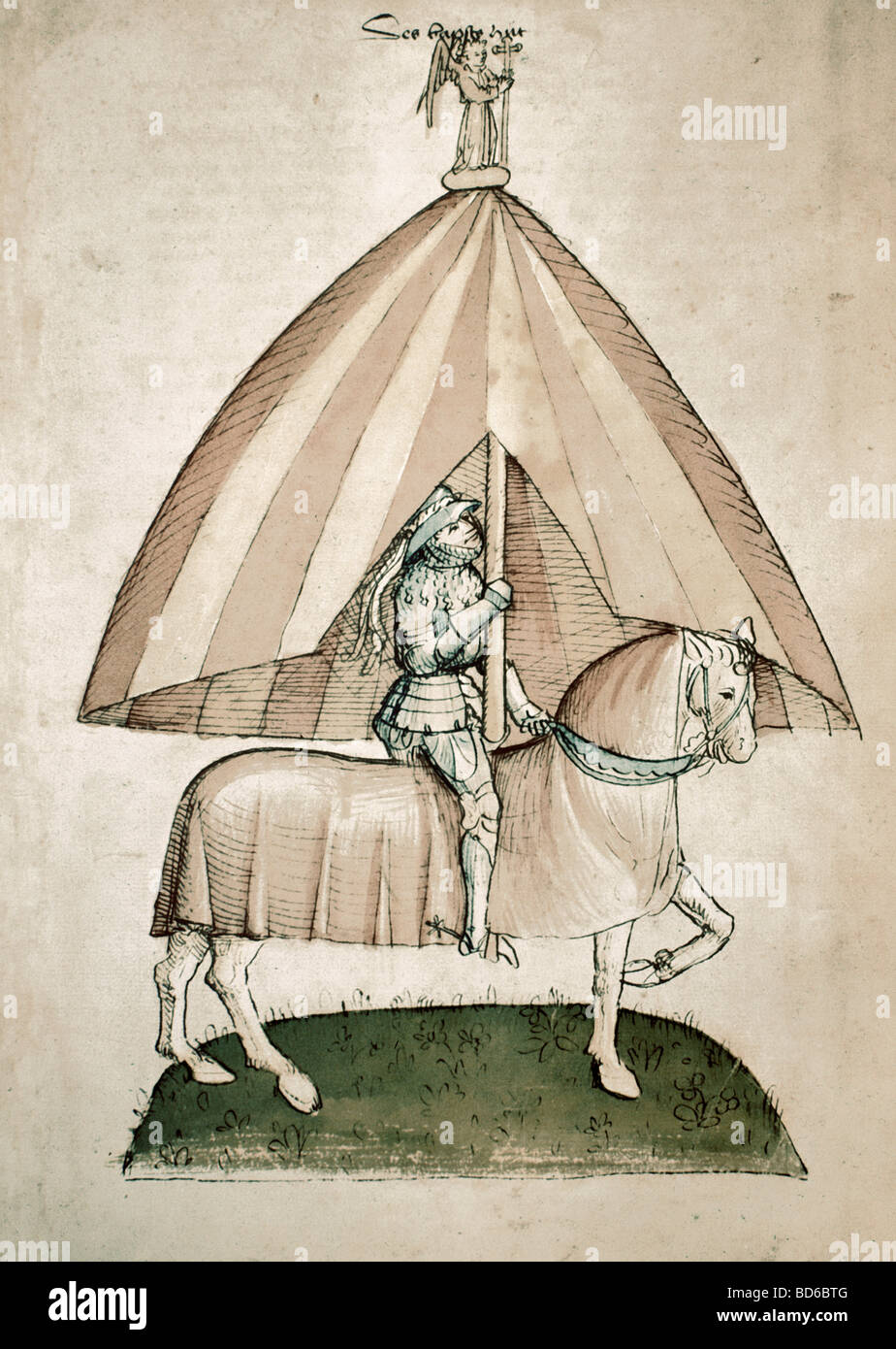 Bildende Kunst, Mittelalter, Miniatur, Konzil von Konstanz, 1414 - 1418", des Papstes hat', die Chronik von Ulrich von Richenthal, 15. Jahrhundert, Rosgartenmuseum, Konstanz,, Artist's Urheberrecht nicht gelöscht werden Stockfoto