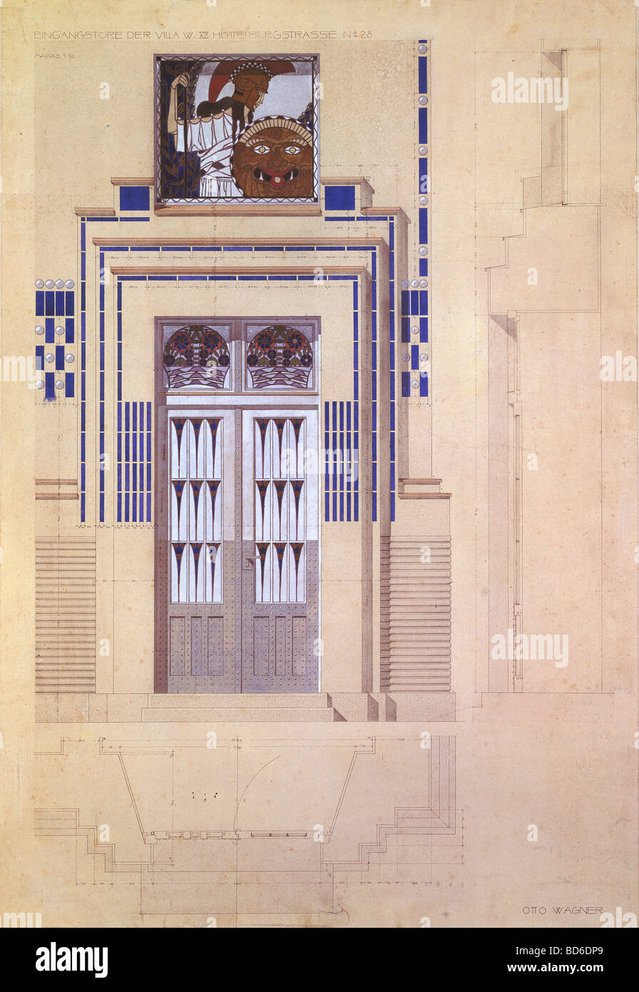 Bildende Kunst, Wagner, Otto (1841-1918), Skizze, "für Wagner-Villa", vor 1886, Historisches Museum, Wien, Österreich, Stockfoto