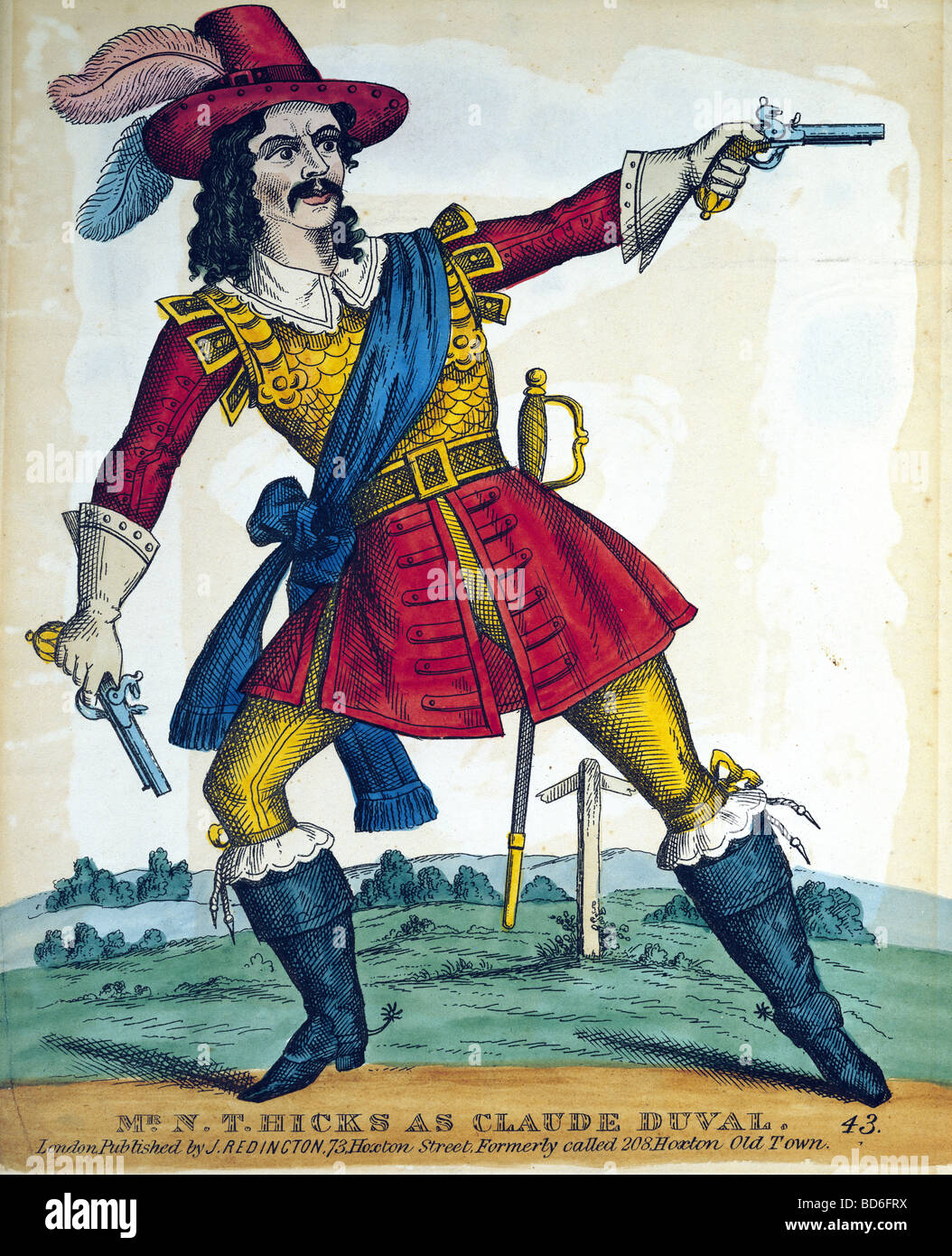 Hicks, Newton Treen, um 11992 - 1873, britischer Schauspieler, als Claude Duval, lithograph, herausgegeben von J. Redington, London, 1. Hälfte 19. Jahrhundert, Münchner Stadtmuseum, Stockfoto Hicks, Newton Treen, um 11992 - 1873, britischer Schauspieler, als Claude Duval, lithograph, herausgegeben von J. Redington, London, 1. Hälfte 19. Jahrhundert, Münchner Stadtmuseum, Stockfoto