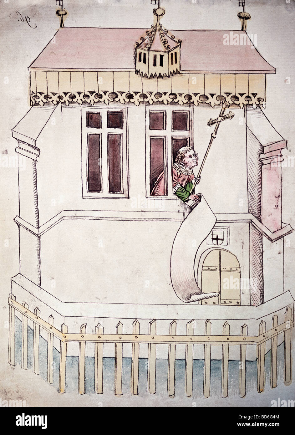 Bildende Kunst, Mittelalter, Miniatur, Konzil von Konstanz, 1414-1418, Konklave, der Wahl von Oddo di Colonna zu Papst Martin V., Chronik von Ulrich von Richenthal, 15. Jahrhundert, Rosgartenmuseum, Konstanz,, Artist's Urheberrecht nicht gelöscht werden Stockfoto