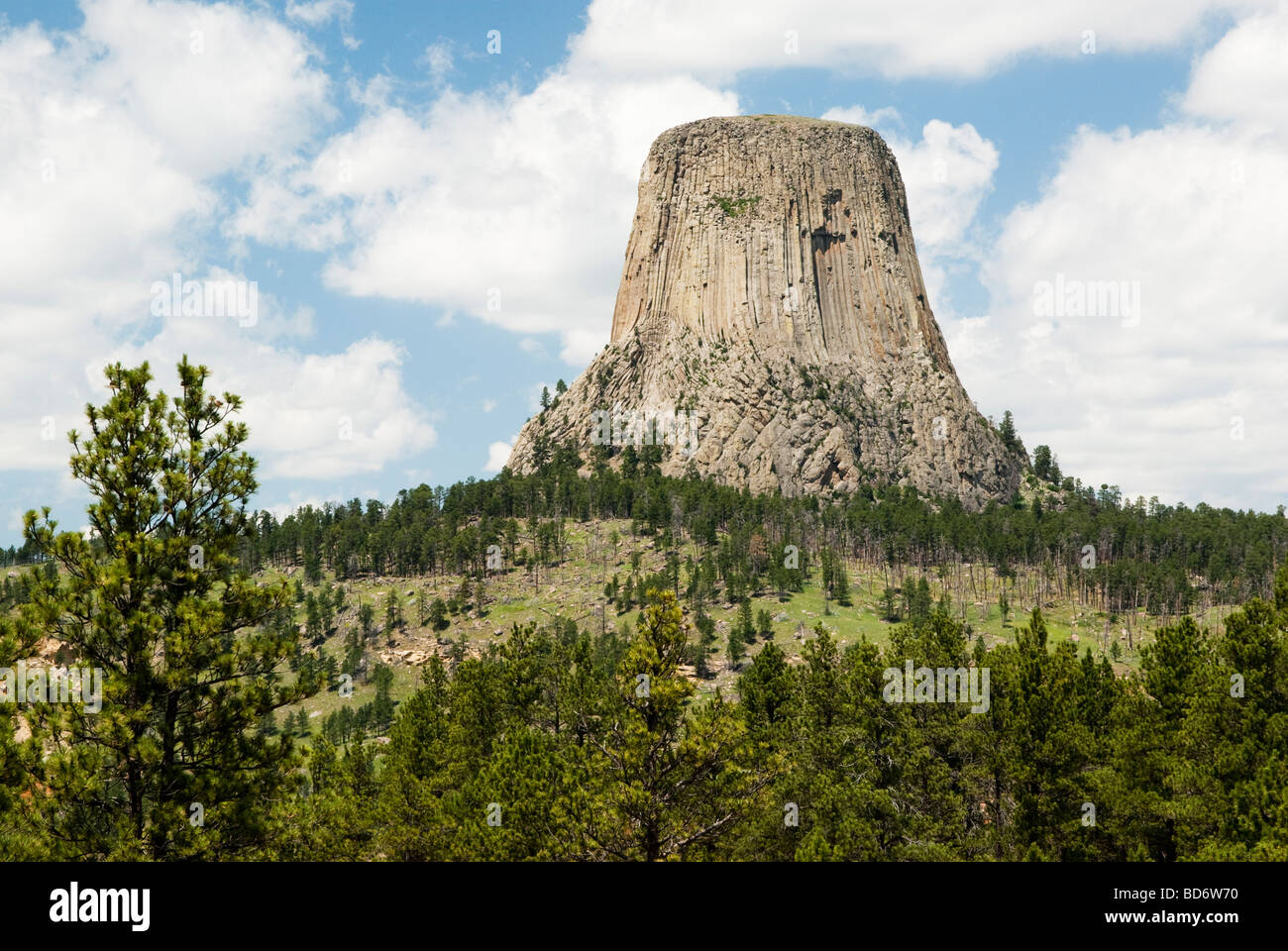 Ansicht des Devils Tower National Monument in Wyoming Stockfoto