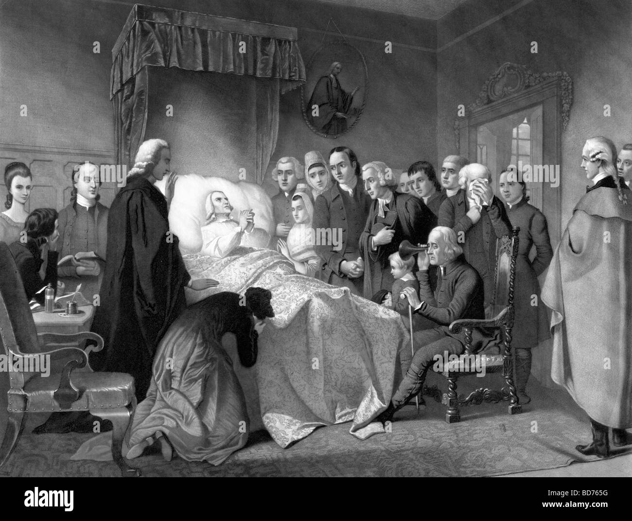 Das Totenbett von John Wesley, 2. März 1791, Gründer der methodistischen Bewegung Stockfoto