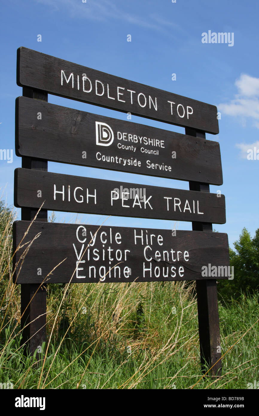 Ein Besucherinformationen unterzeichnen im Peak District in Derbyshire, England, Großbritannien Stockfoto