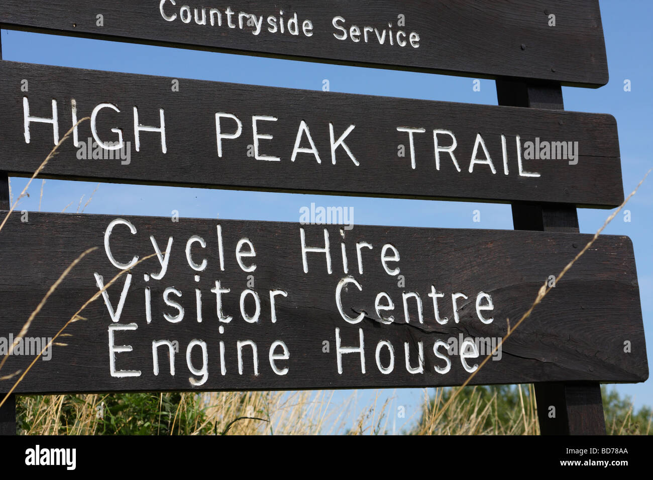 Ein Besucherinformationen unterzeichnen im Peak District in Derbyshire, England, Großbritannien Stockfoto