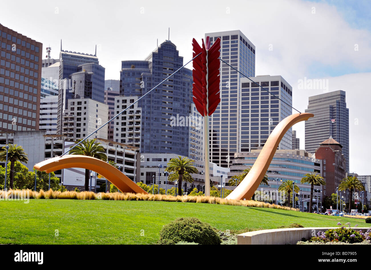 Diese Skulptur namens Cupids Span wurde von Richard Serra entworfen und für den Hauptsitz von The Gap in San Francisco in Auftrag gegeben. Stockfoto