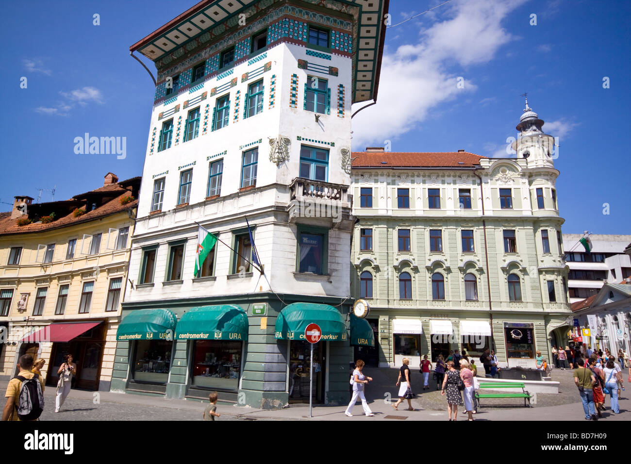 Ljubljana Street View Presernov Preseren-Platz Stockfoto
