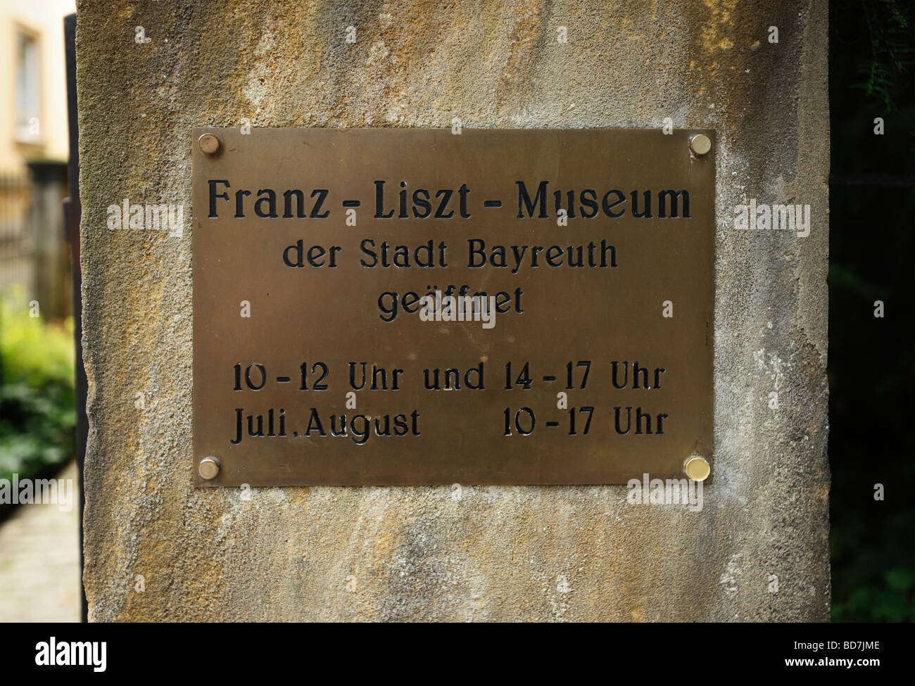 Melden Sie sich die Franz-Liszt-Museum in der Nähe der Villa Wahnfried, Bayreuth, Bayern, Deutschland Stockfoto