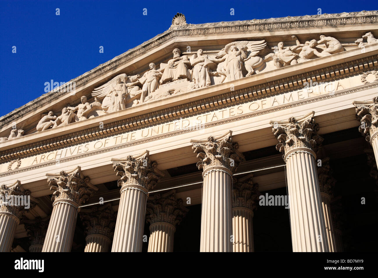 Klassische Architektur des United States National Archives Gebäude in Washington, DC. Stockfoto