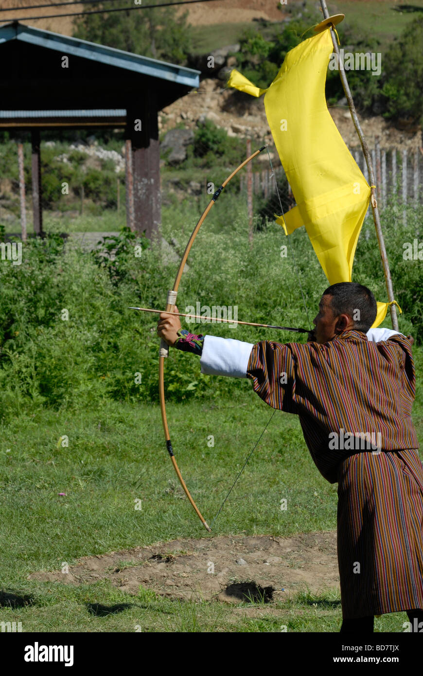 Nationalen Sport Bogenschießen, Bhutan Stockfoto