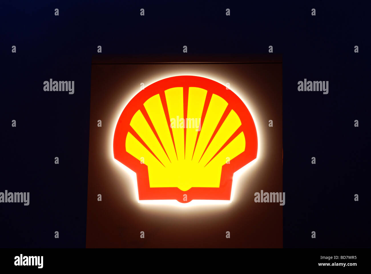 Shell Tankstelle Leuchtreklame Stockfoto