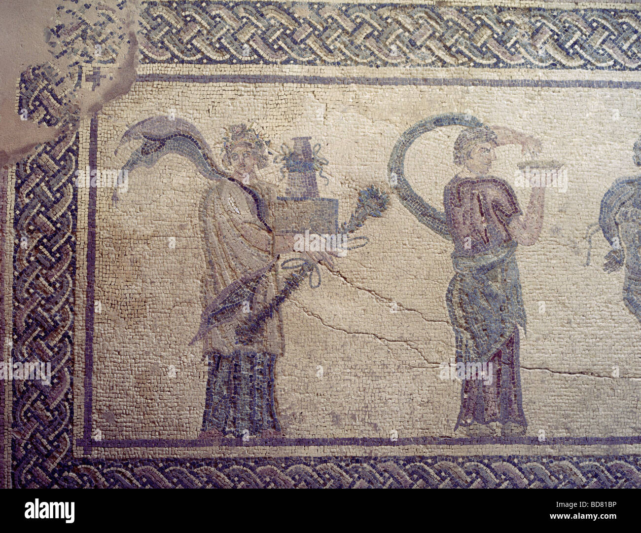 Bildende Kunst, Antike, römische Reich, Mosaik, 2 Nymphen, 1./2. Jahrhundert n. Chr., Haus des Dionysos, Paphos, Zypern,, Artist's Urheberrecht nicht gelöscht werden Stockfoto