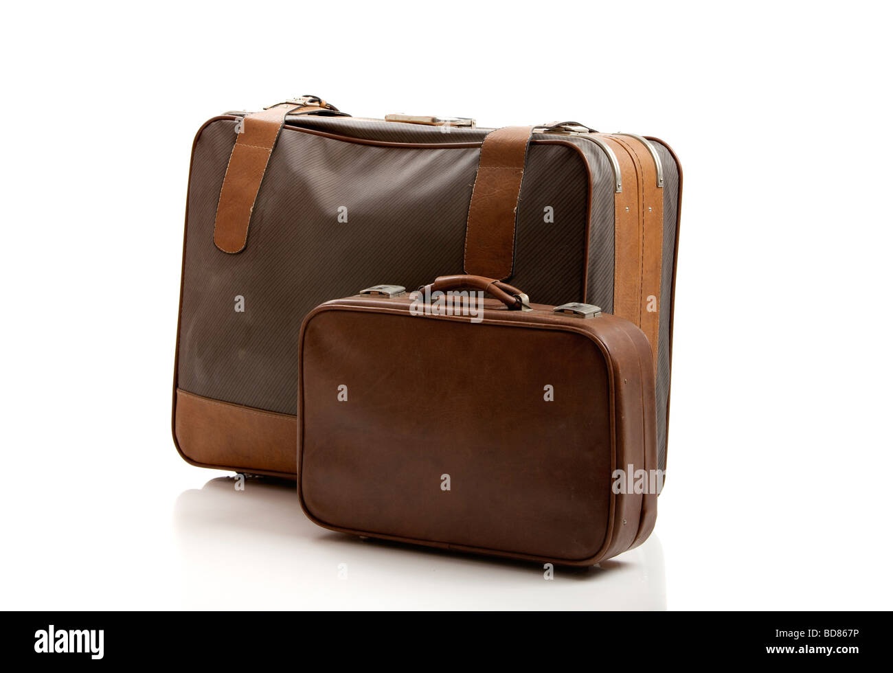 Alten Lederkoffer isoliert auf weißem Hintergrund Stockfoto