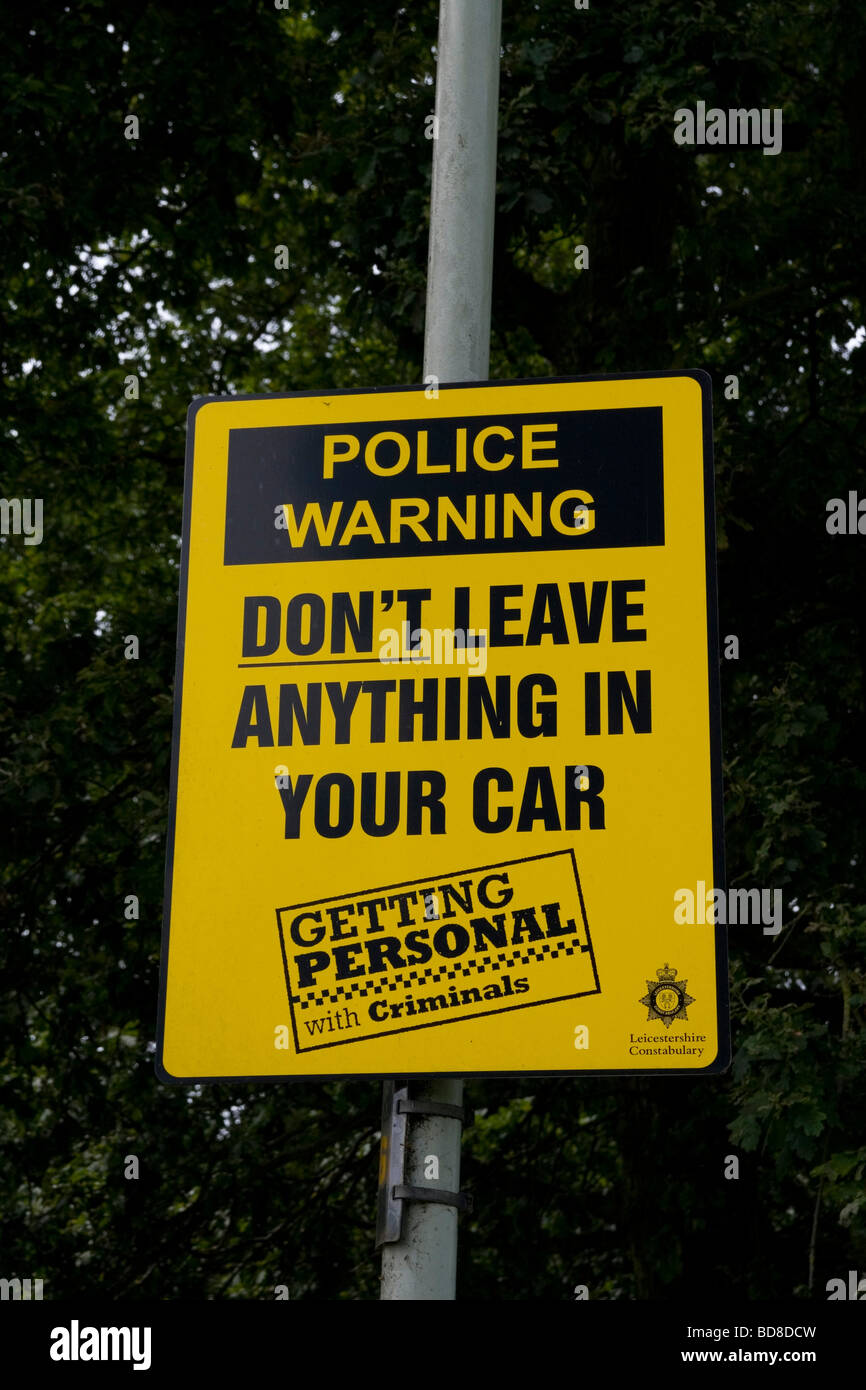 Polizei beachten Warnung von Auto Kriminalität im Bereich Stockfoto