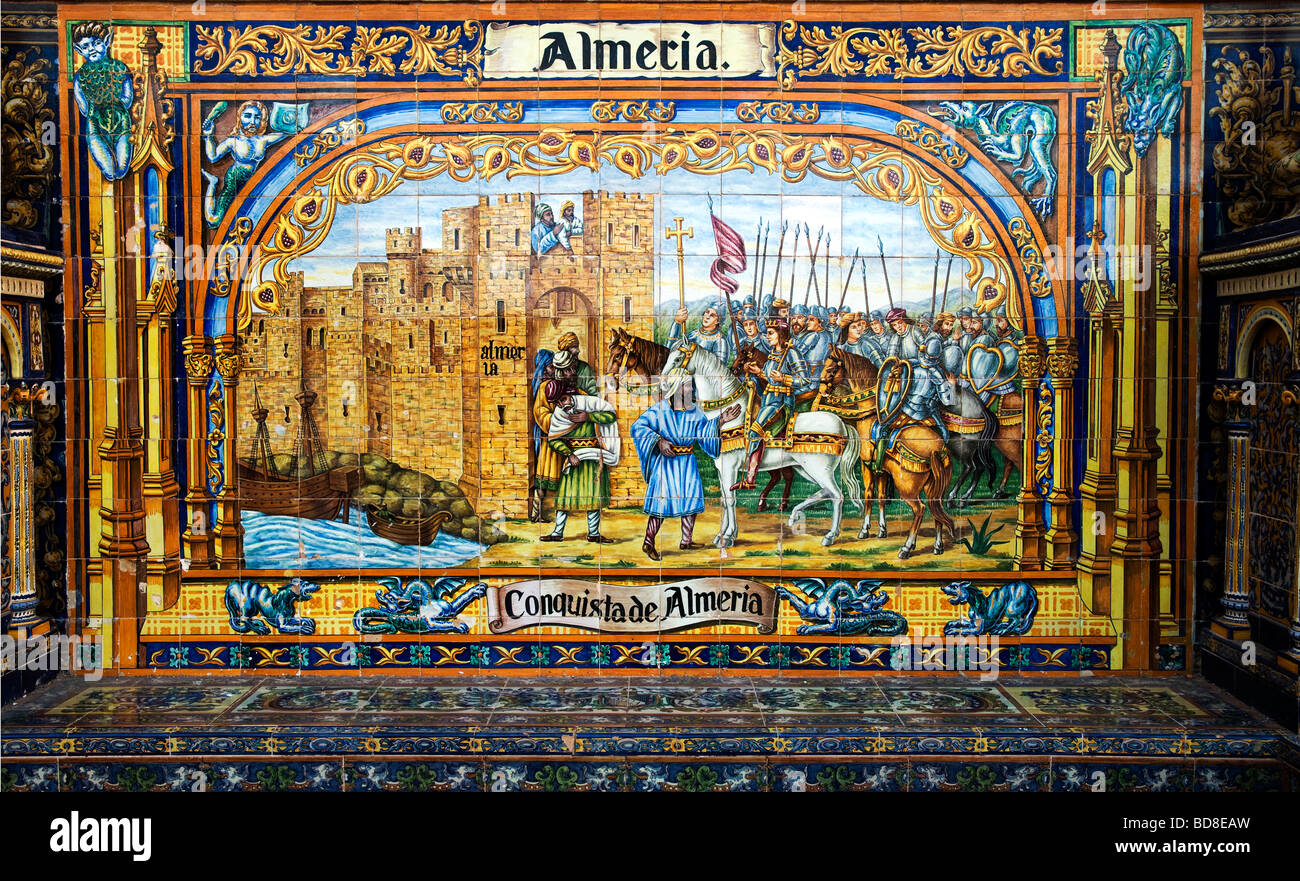 Detail von Almeria gefliest Nischen an den Wänden von der Plaza de Espana in Sevilla, Spanien Stockfoto