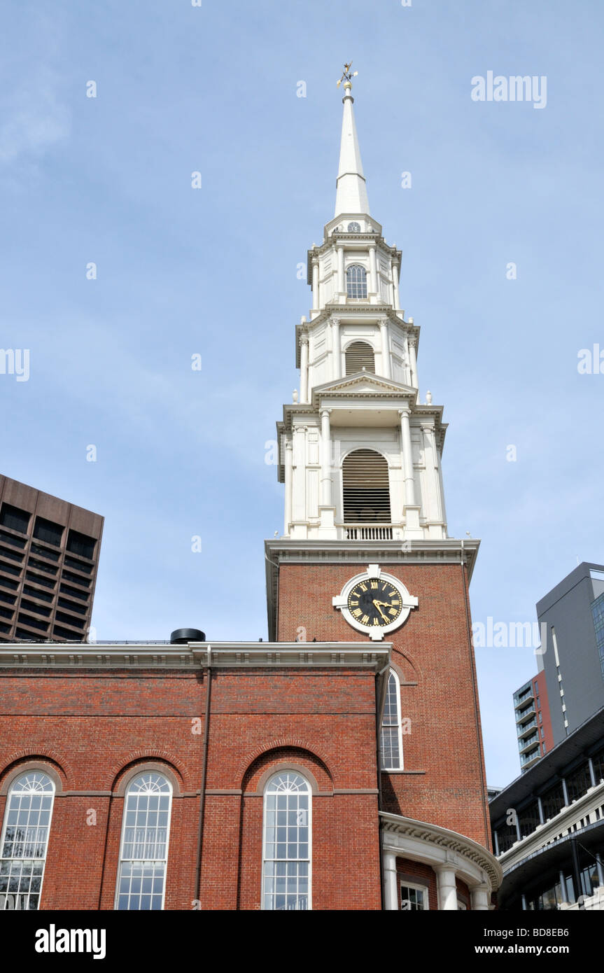 Historischen Park Street Church in Boston auf dem Freedom Trail in Boston, Massachusetts, USA Stockfoto