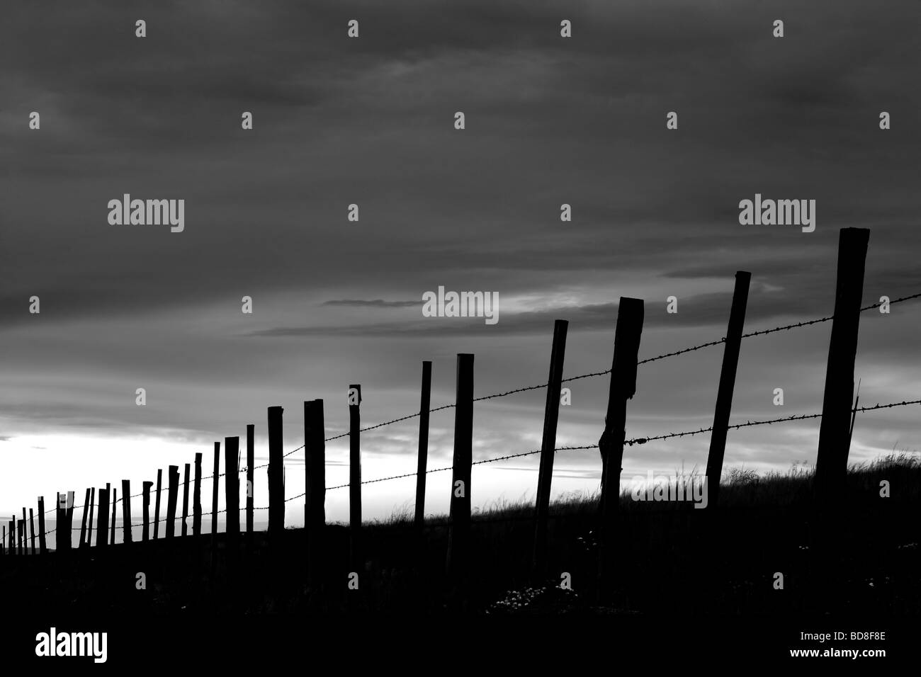 Zaun in Wallowa County Oregon bei Sonnenuntergang Stockfoto