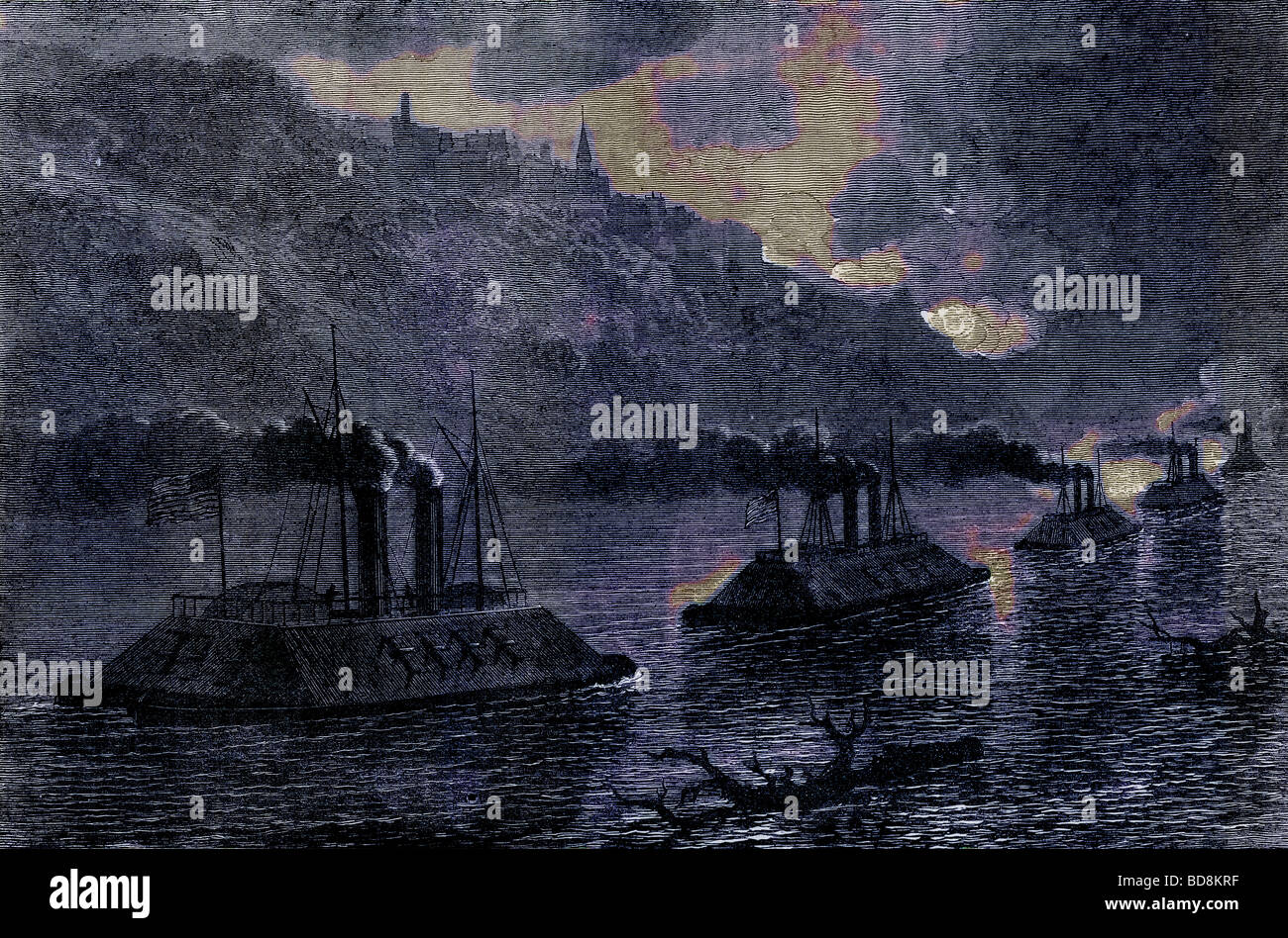 Kanonenboote vor Vicksburg Illustration von Cassell s Geschichte der Vereinigten Staaten vorbei Edward Ollier c 1900 Stockfoto