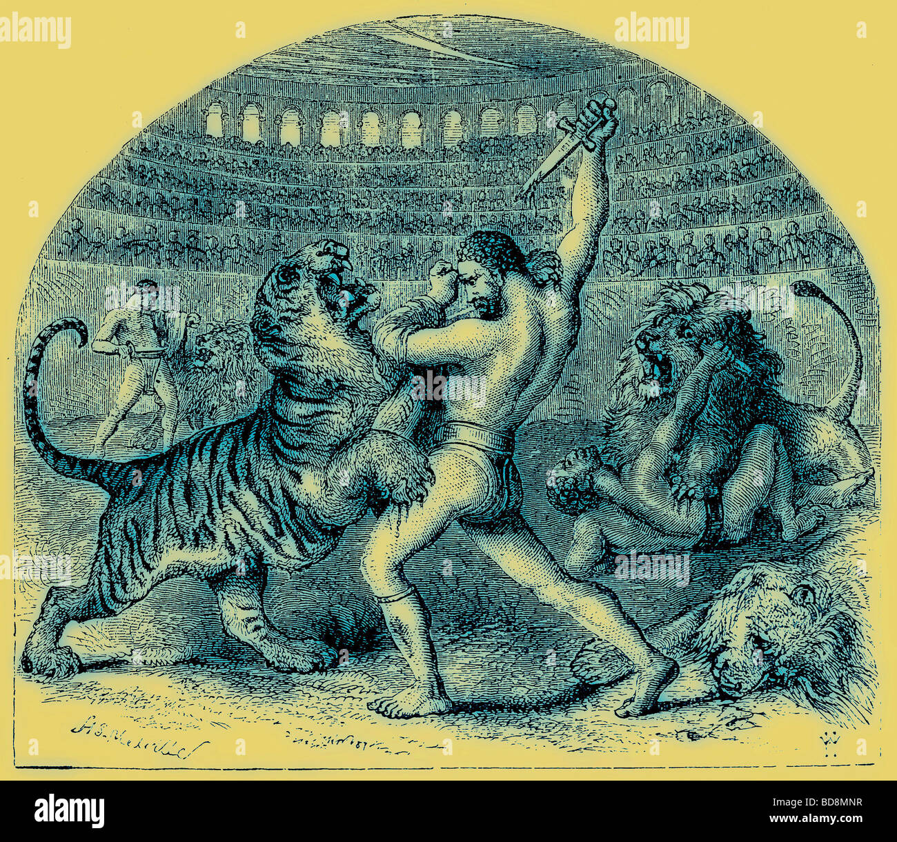 Kampf der Gladiatoren mit wilden Tieren Illustration aus der illustrierten Geschichte der Welt Ward Lock C 1880 Stockfoto