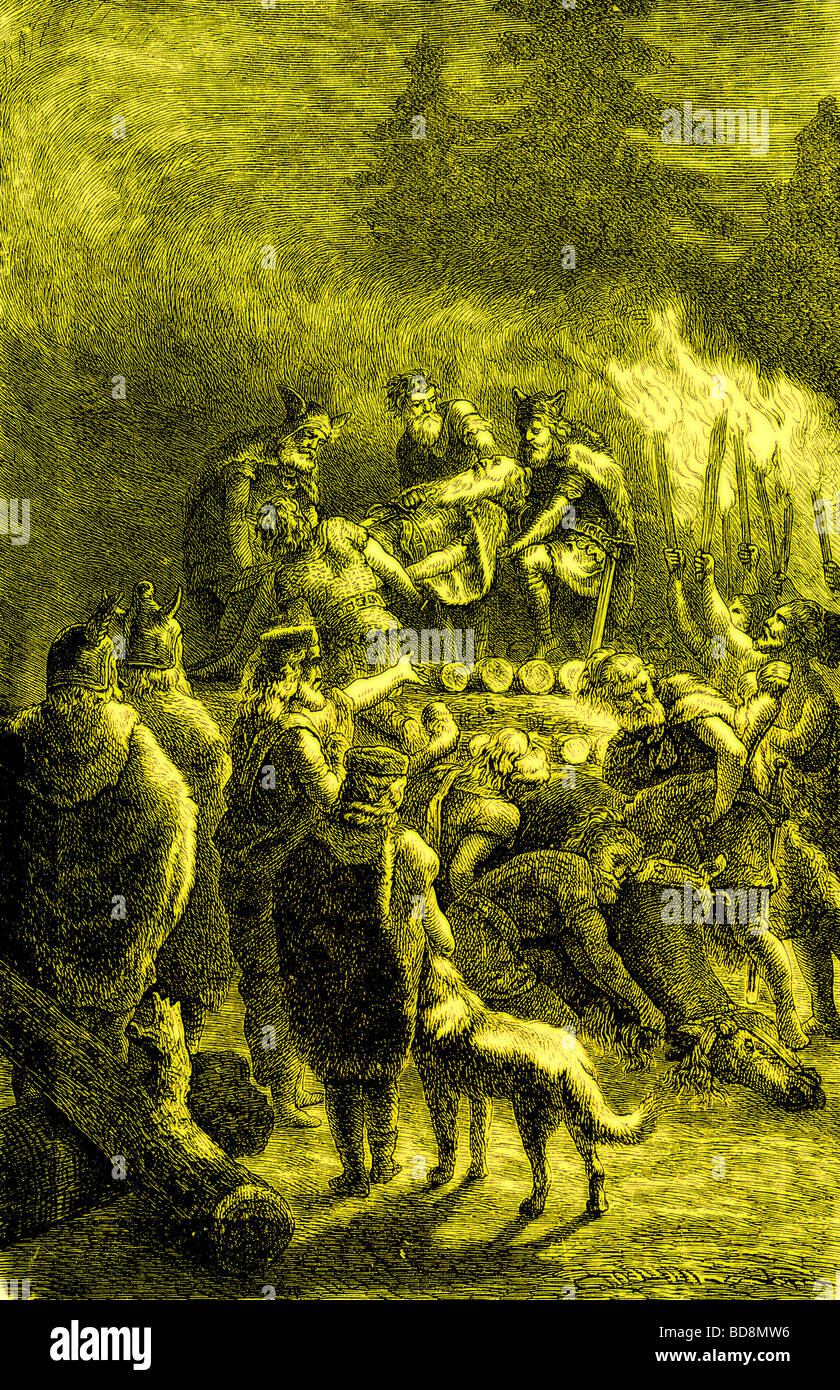 Die Bestattungsriten einer barbarischen Chief Illustration aus der illustrierten Geschichte der Welt Ward Lock C 1880 Stockfoto