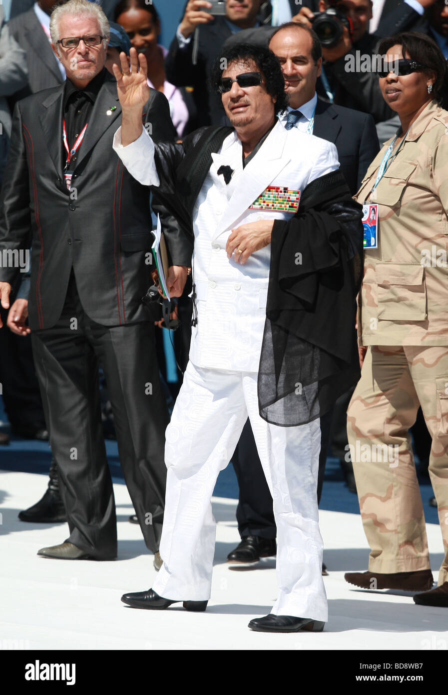 Muammar al-GADDAFI Gaddafi 10. Juli 2009 der GUARDIA DI FINANZA Schule L'AQUILA Abruzzen Italien Stockfoto