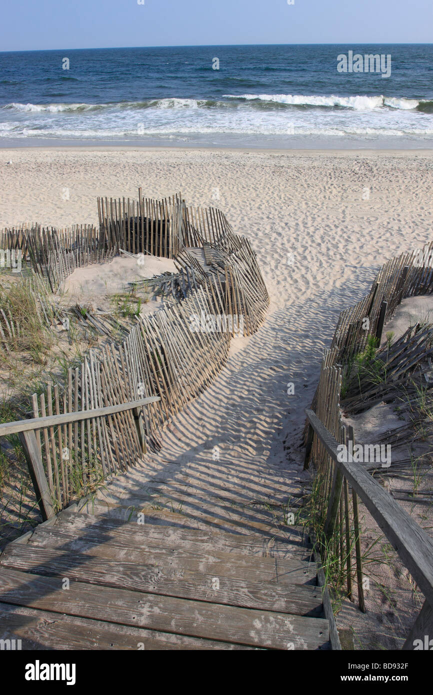 Treppe zum Meer Strand, Fire Island, Long Island NY Stockfoto