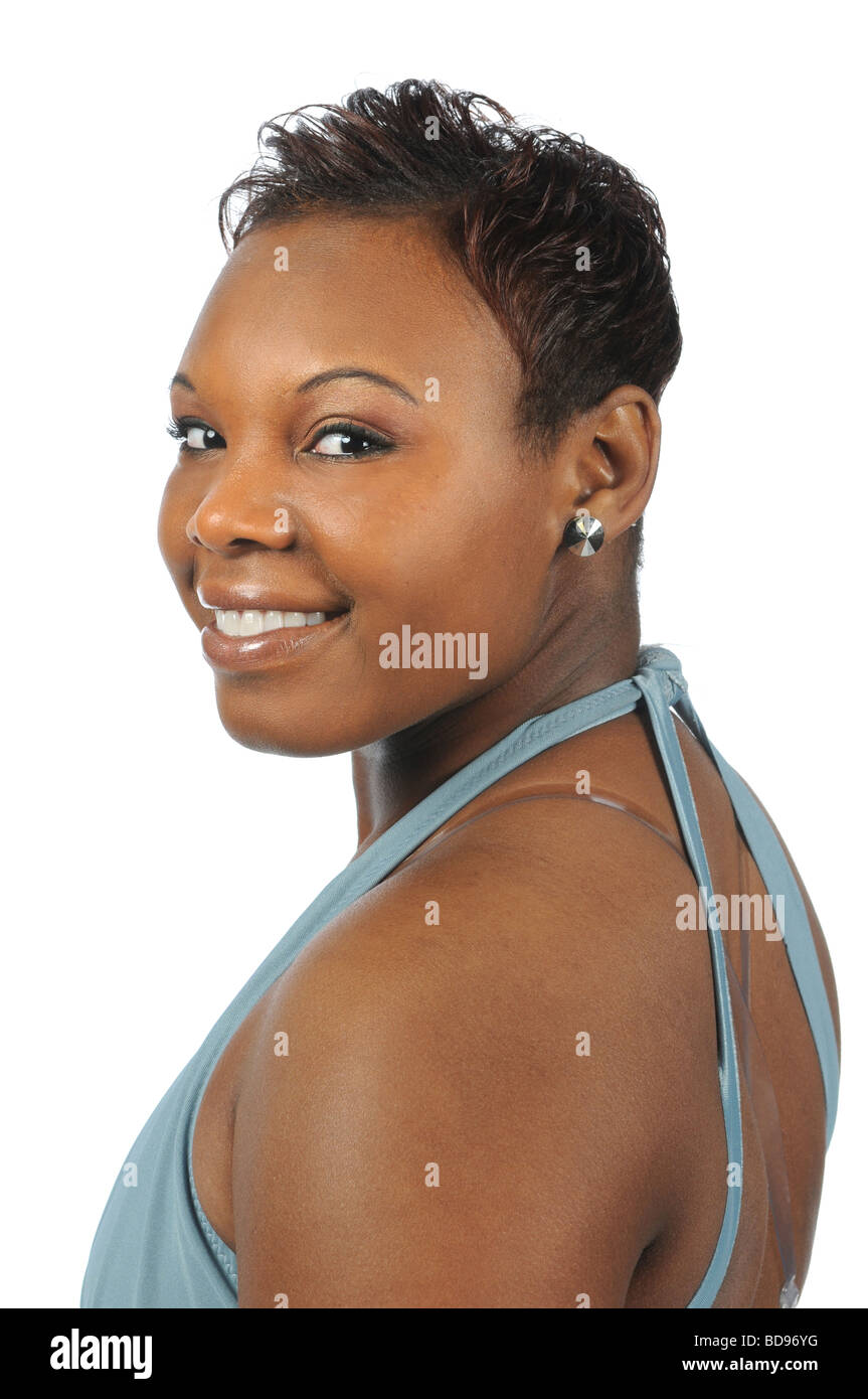 Porträt des afroamerikanischen Frau auf einem weißen Hintergrund isoliert Stockfoto