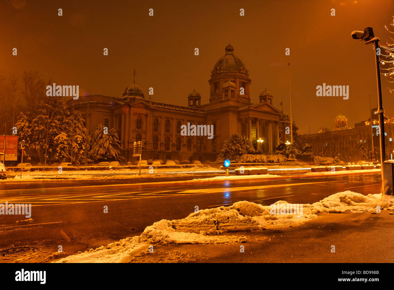 Belgrad-Winternacht Stockfoto