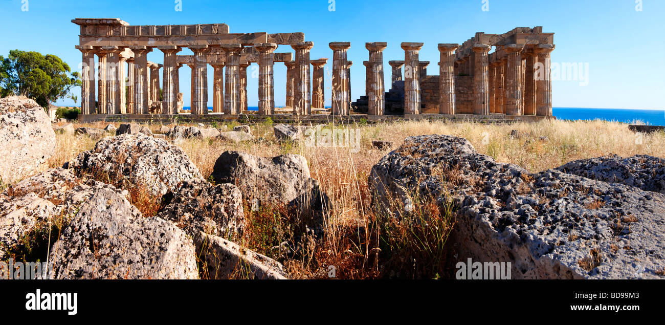 Griechische Dorik Spalten an den Ruinen der Tempel E in Selinunt Sizilien Stockfoto