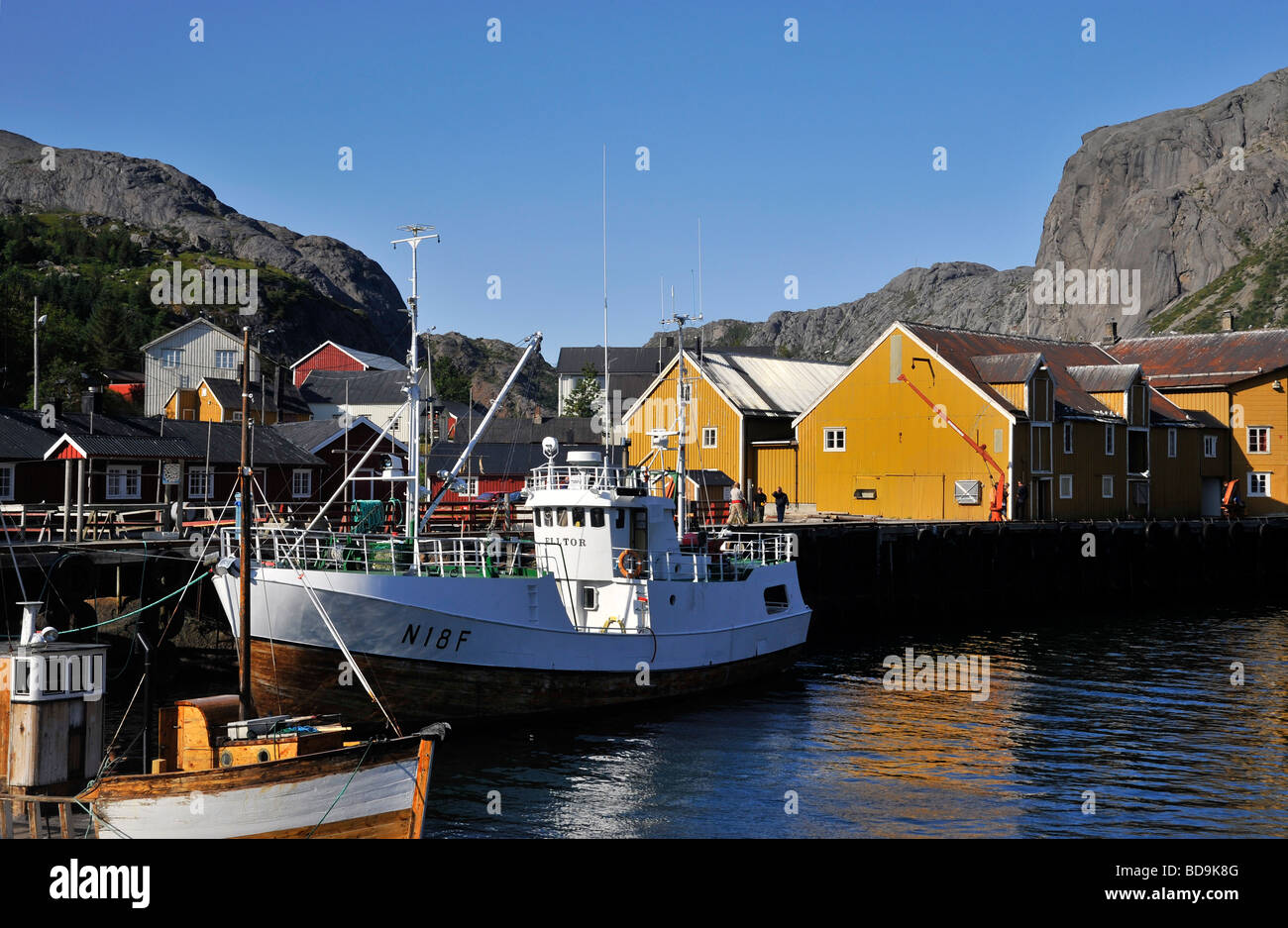 Fisch-Pier in Lofoten Norwegen Stockfoto