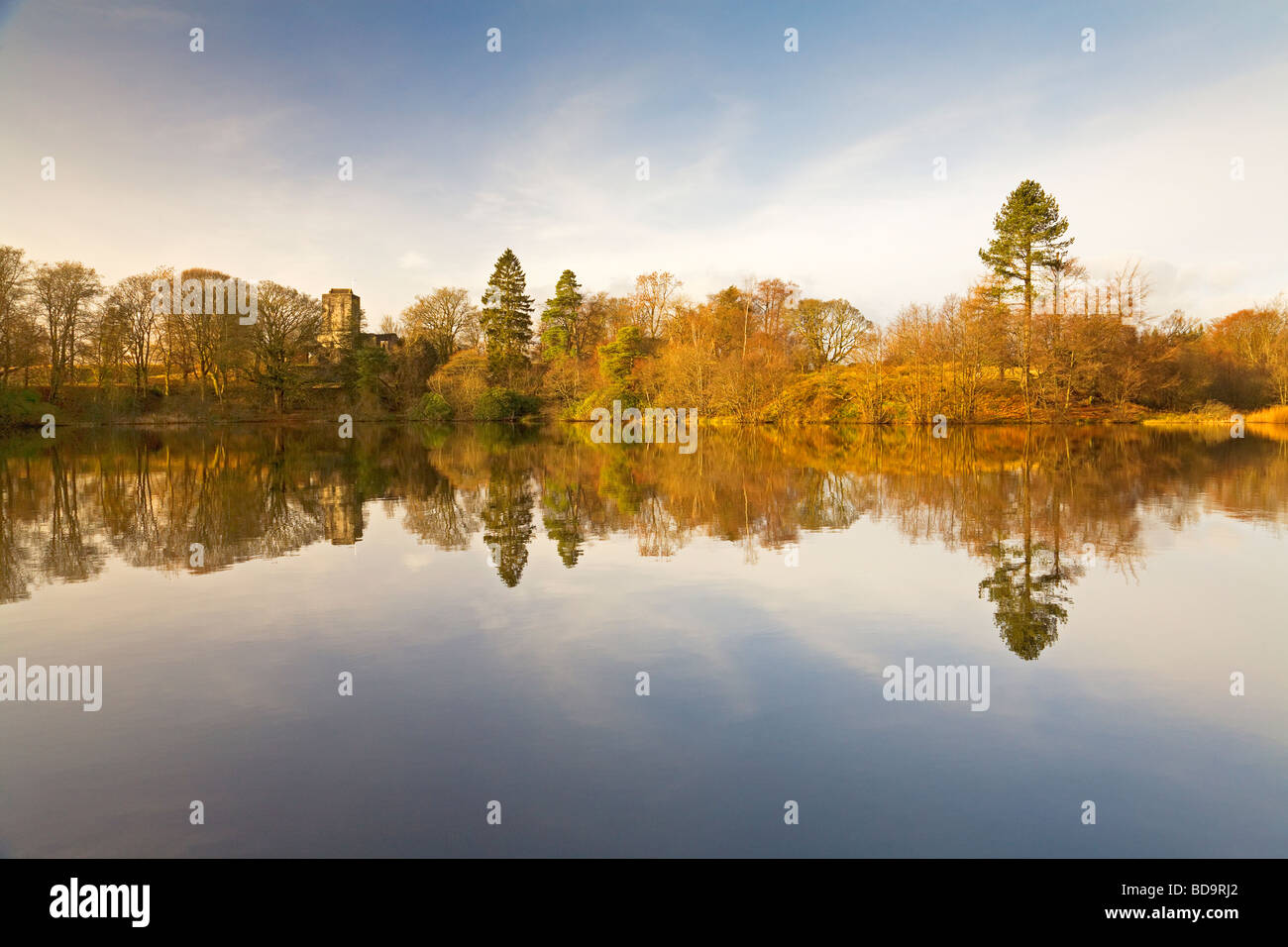 Mugdock Burg und Mugdock Loch in der Nähe von Strathblane Stockfoto