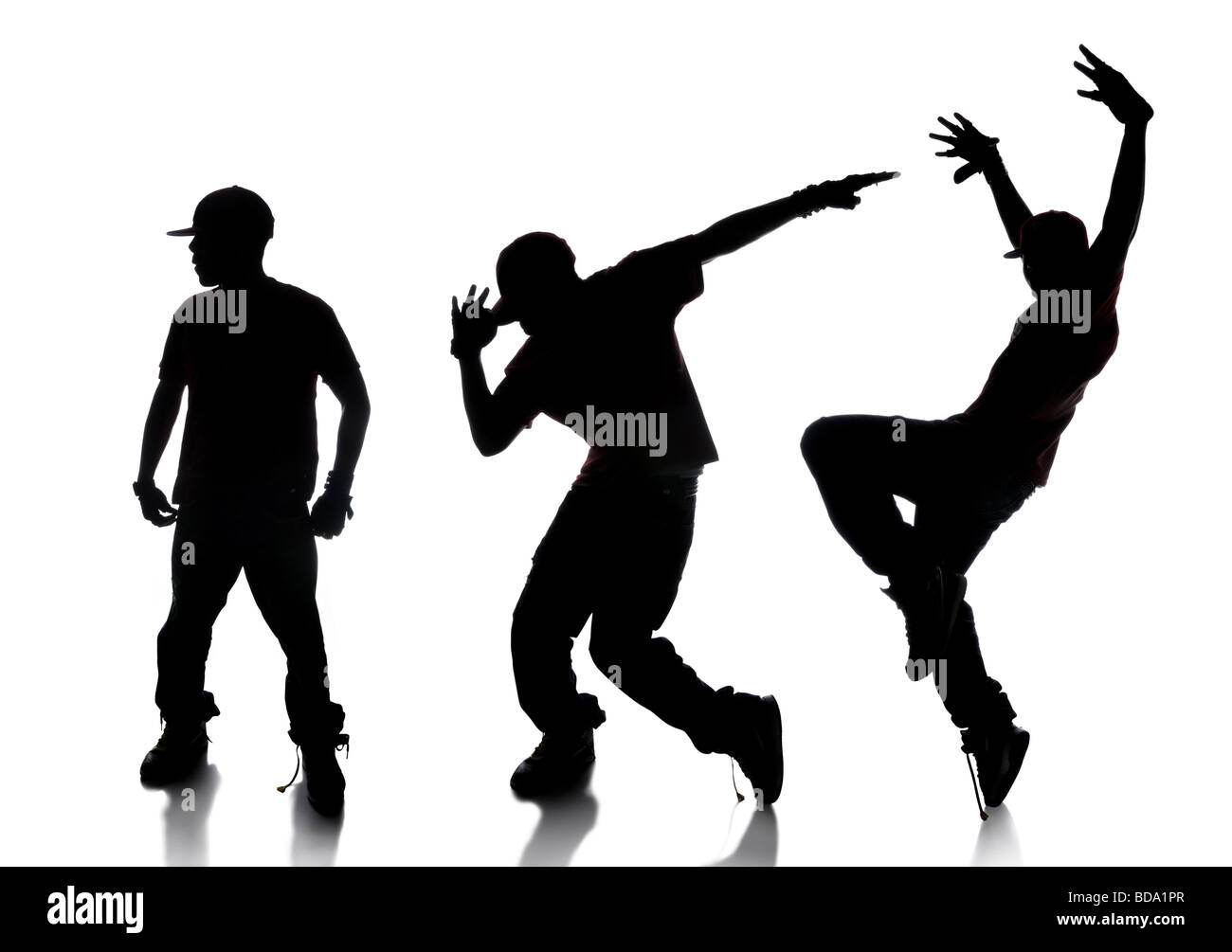 Silhouette der Abfolge von hip Hop Tänzer vor einem weißen Hintergrund Stockfoto