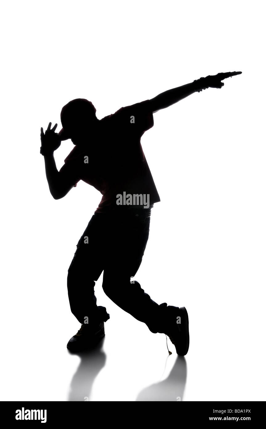 Silhouette des hip Hop Tänzer vor einem weißen Hintergrund Stockfoto