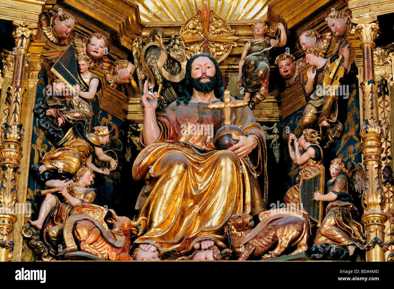 Spanien, Jakobsweg: Detail des Altars der Kathedrale von Santo Domingo De La Calzada Stockfoto