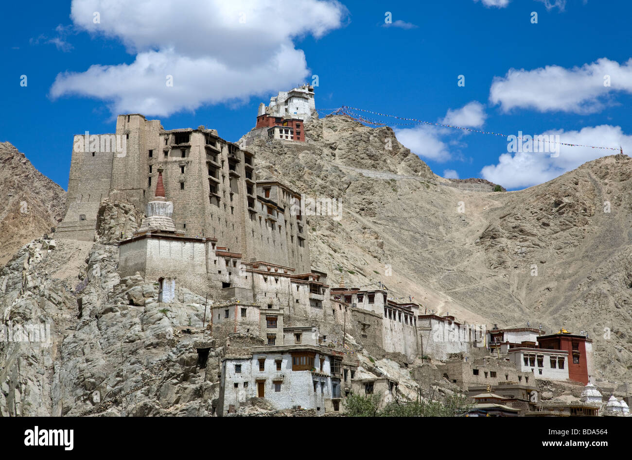 Leh Palace und Namgyal Tsemos Gompa. Leh. Ladakh. Indien Stockfoto