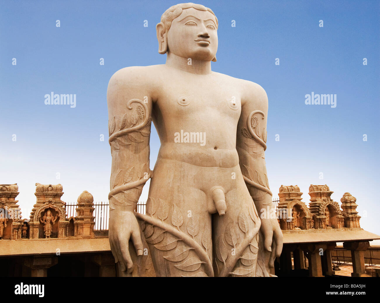 Niedrigen Winkel Ansicht einer Statue, Gomateshwara, Shravanabelagola, Hassan District, Karnataka, Indien Stockfoto