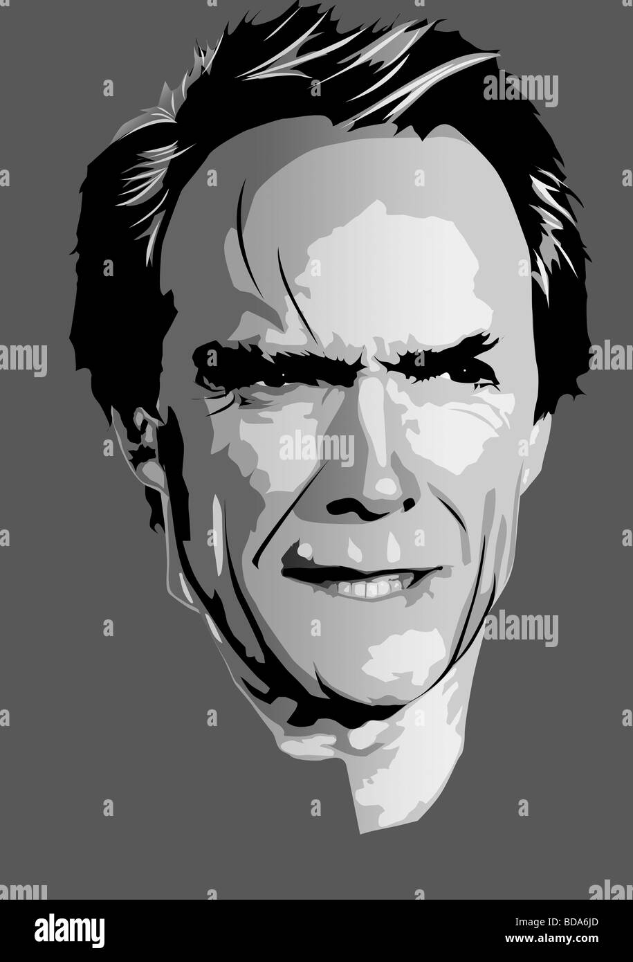 CLINT EASTWOOD Pop Art-Porträt. Abbildung Stockfoto