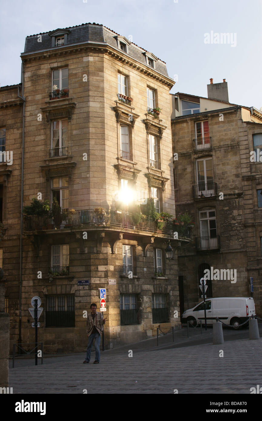 Rue Alsace Lorraine, Bordeaux, Gironde, Frankreich, Gebäude bei Sonnenuntergang Stockfoto