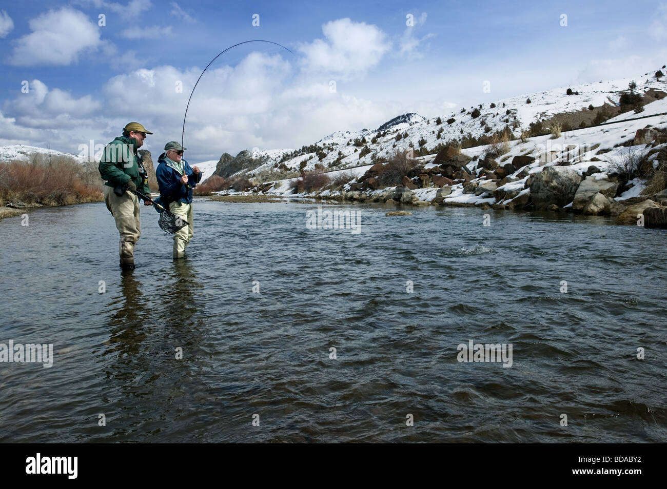 Fliegenfischen in Montana Stockfoto