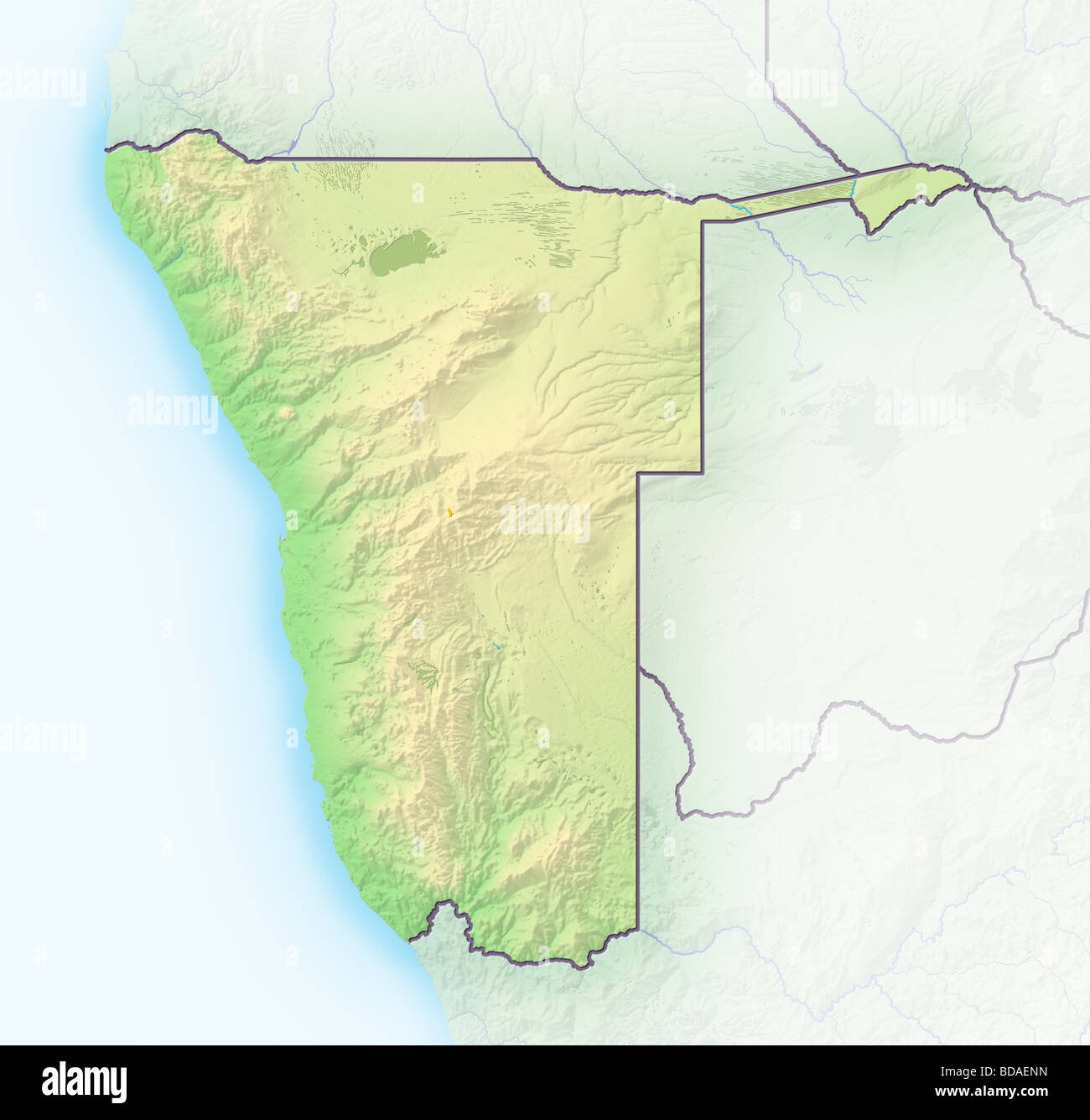 Namibia, schattierte Reliefkarte. Stockfoto