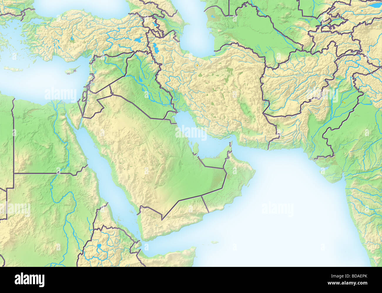 Nahen Osten, schattierte Reliefkarte. Stockfoto