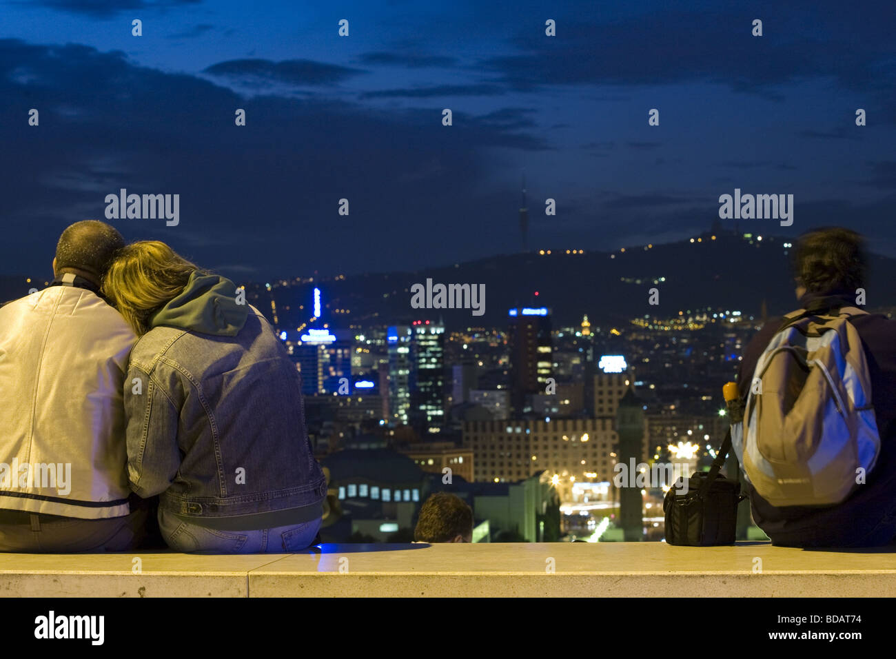 Nachtansicht über Plaça d ' Espanya und einige Teile von der Sants-Montjuïc befindet sich in der Stadt Barcelona in Spanien Stockfoto