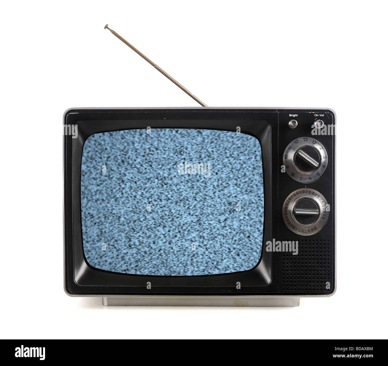 Vintage TV mit Schnee Bands und Muster zu isolieren, über weiß Stockfoto